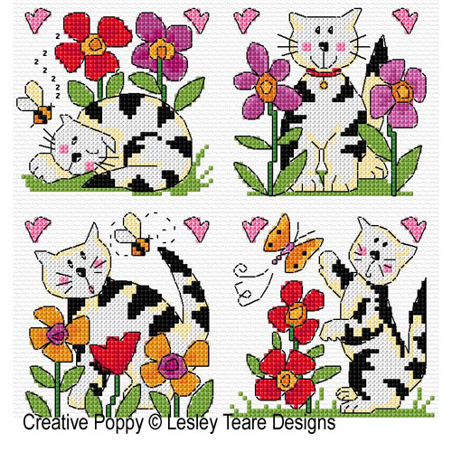 Cute cats cross stitch pattern by Lesley Teare Designs