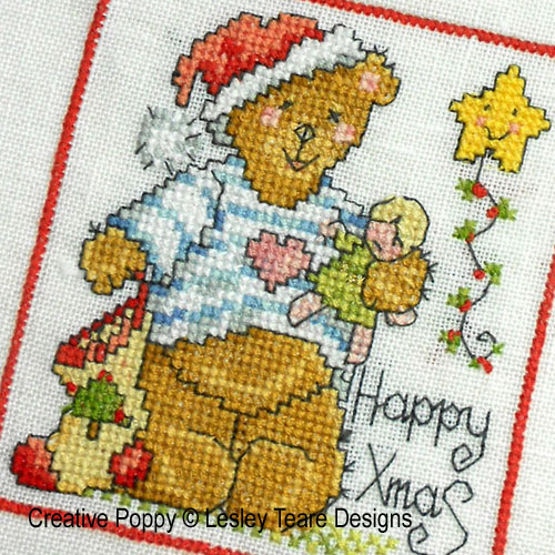 Lesley Teare Designs - Cute Christmas Teddy cards zoom 2 (cross stitch chart)