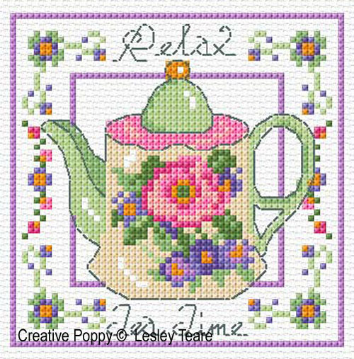 Lesley Teare Designs - Decorative Teapots zoom 1 (cross stitch chart)