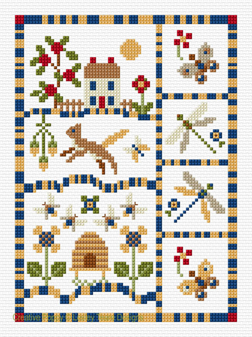 Simple Country Sampler, cross stitch pattern, by Lesley Teare (on a white background)