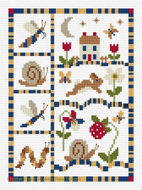 Simple Garden Sampler, cross stitch pattern, by Lesley Teare (on a white background)
