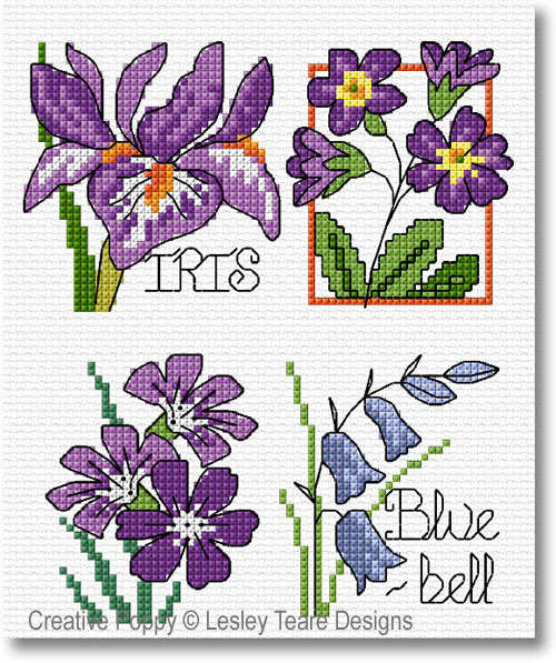 30 Spring flower motifs cross stitch pattern by Lesley Teare designs, zoom 1