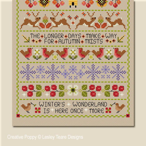 Lesley Teare Designs - All in a Year sampler, zoom 3 (Cross stitch chart)