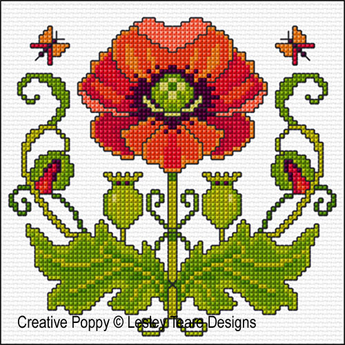 Lesley Teare Designs - Art Nouveau Poppy, zoom 3 (Cross stitch chart)