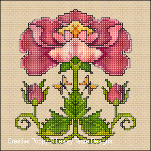 Lesley Teare Designs - Art Nouveau Rose, zoom 2 (Cross stitch chart)