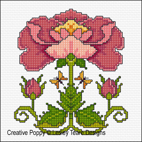 Lesley Teare Designs - Art Nouveau Rose, zoom 3 (Cross stitch chart)