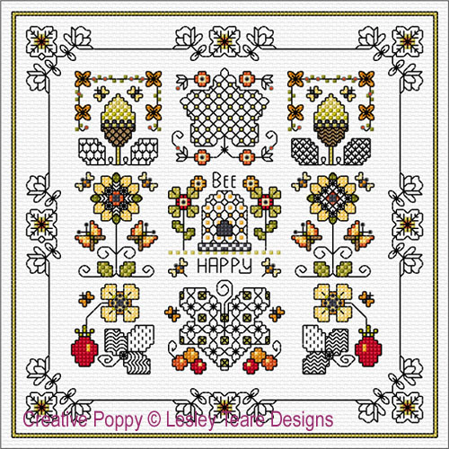 Blackwork Autumn Design cross stitch pattern by Lesley Teare Designs