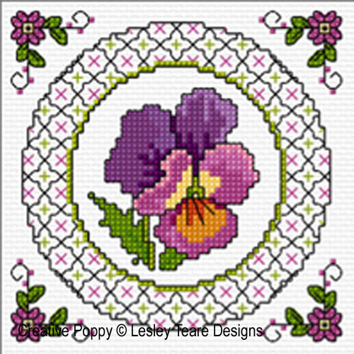 Lesley Teare Designs - Blackwork with Flowers, zoom 1 (Blackwork chart)