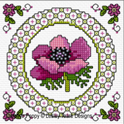 Lesley Teare Designs - Blackwork with Flowers, zoom 2 (Blackwork chart)