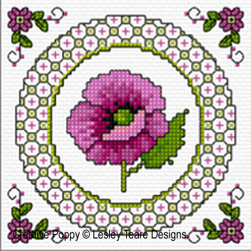 Lesley Teare Designs - Blackwork with Flowers, zoom 3 (Blackwork chart)