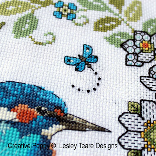 Lesley Teare Designs - Blackwork Iris and Kingfisher zoom 4