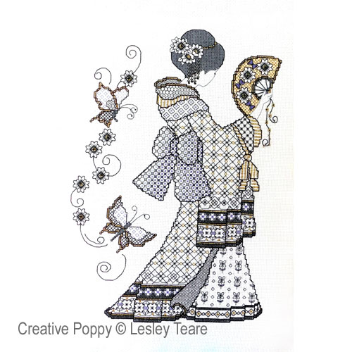 Blackwork Oriental Charm cross stitch pattern by Lesley Teare Designs