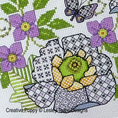 Lesley Teare Designs - Blackwork Scabious and Chickadee zoom 2