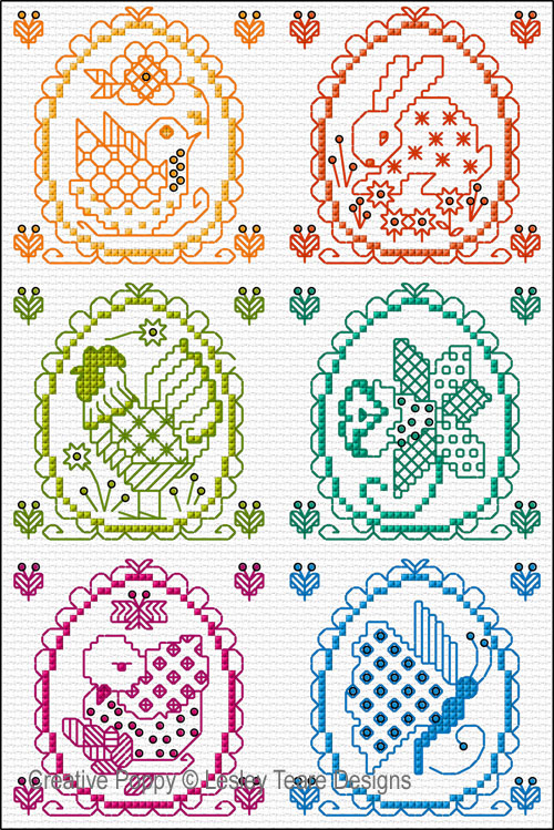 Blackwork Spring Motifs cross stitch pattern by Lesley Teare Designs