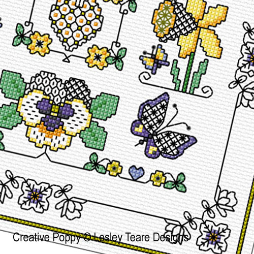 Lesley Teare Designs - Blackwork Spring Design, zoom 2 (Blackwork chart)