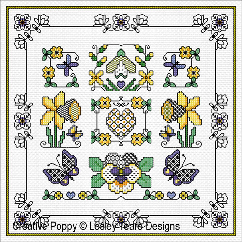 <b>Blackwork Spring Design</b><br>cross stitch pattern<br>by <b>Lesley Teare Designs</b>