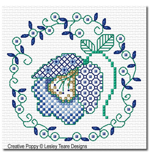 Blackwork Spring Flowers, cross stitch pattern, by Lesley Teare (zoom)