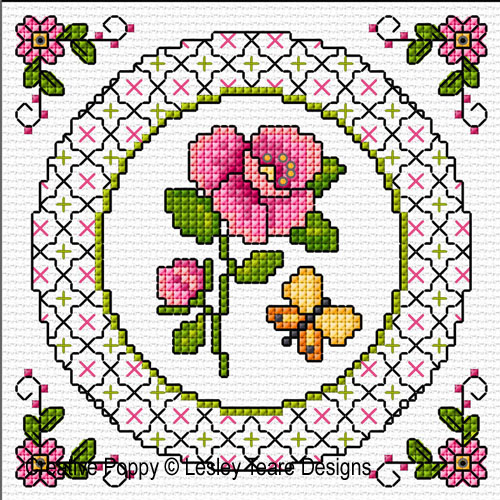Lesley Teare Designs - Blackwork with Summer Flowers, zoom 2 (Blackwork chart)