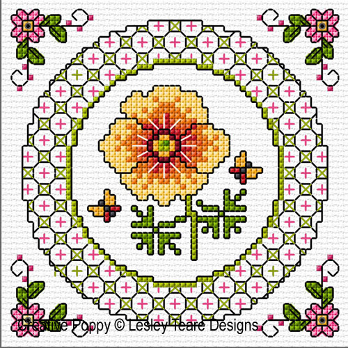 Lesley Teare Designs - Blackwork with Summer Flowers, zoom 3 (Blackwork chart)