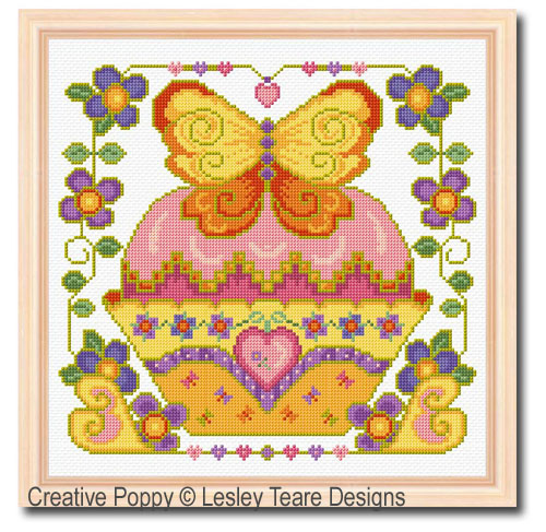 Butterfly Cupcake cross stitch pattern by Lesley Teare Designs