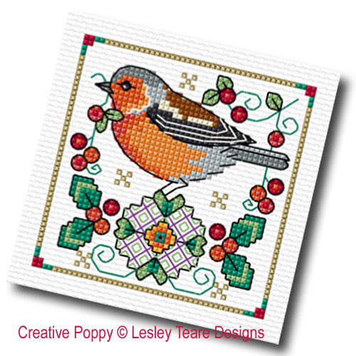 Lesley Teare Designs - Christmas Bird Cards, zoom 4 (Cross stitch chart)