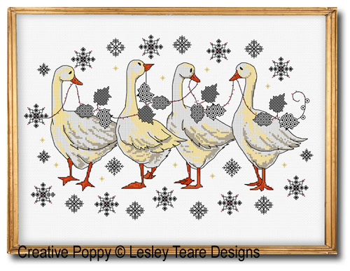 <b>Christmas Geese</b><br>cross stitch pattern<br>by <b>Lesley Teare Designs</b>