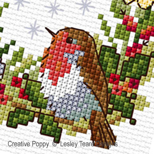 Lesley Teare Designs - Christmas Robin zoom 1 (cross stitch chart)