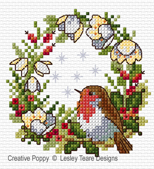 Lesley Teare Designs - Christmas Robin zoom 2 (cross stitch chart)