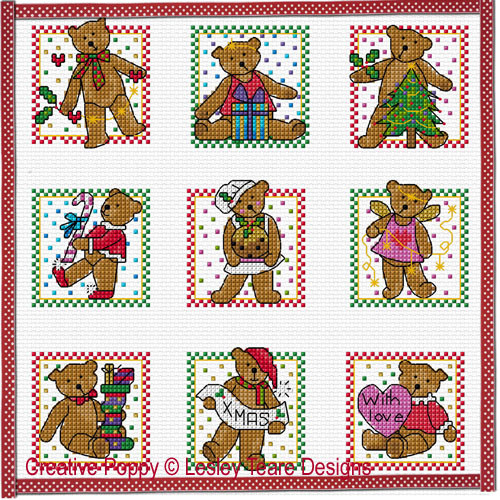 Small Teddy Cards cross stitch pattern by Lesley Teare Designs