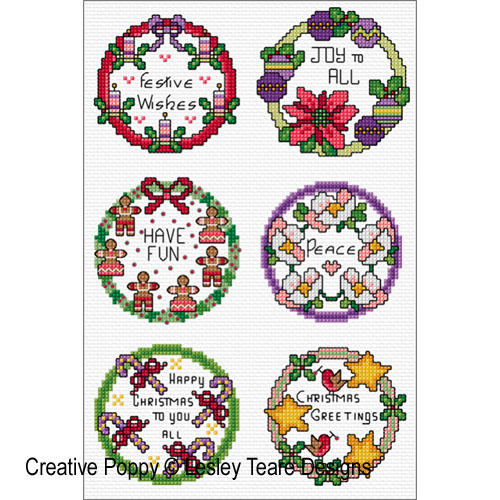 Christmas Wreath Cards cross stitch pattern by Lesley Teare Designs