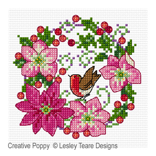 Lesley Teare Designs - December Flowers zoom 2 (cross stitch chart)