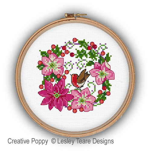 Lesley Teare Designs - December Flowers zoom 3 (cross stitch chart)