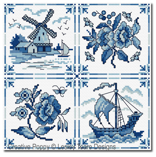 Decorative Delft Tiles, cross stitch pattern by Lesley Teare Designs