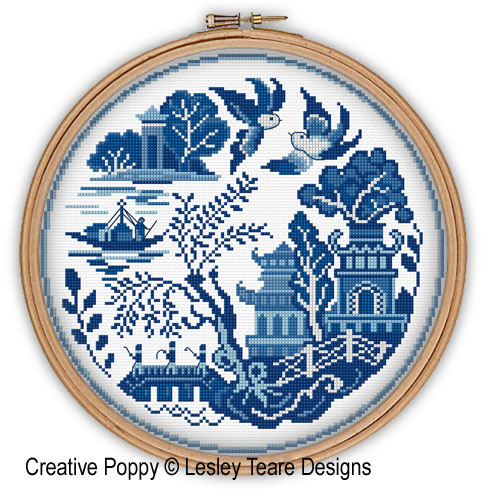 Decorative Willow Plate, cross stitch pattern by Lesley Teare Designs