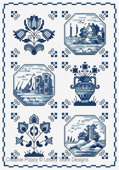 Delft Tiles, cross stitch pattern by Lesley Teare Designs