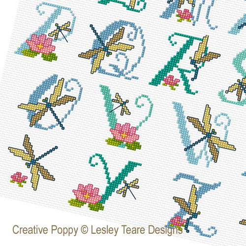 Lesley Teare Designs - Dragonfly Alphabet, zoom 3 (Cross stitch chart)