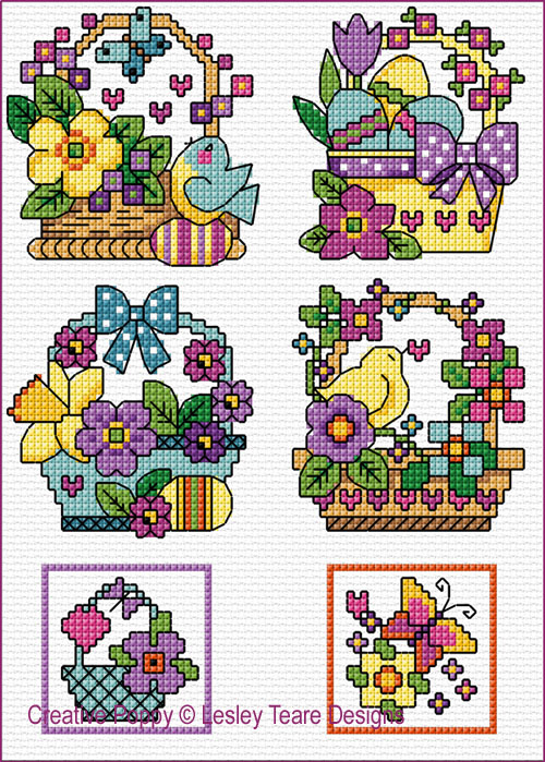 Lesley Teare Designs - Easter Basket Motifs zoom 1 (cross stitch chart)