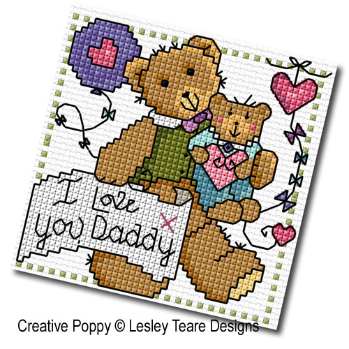 Lesley Teare Designs - Father's Day Teddy card 1 (cross stitch chart)