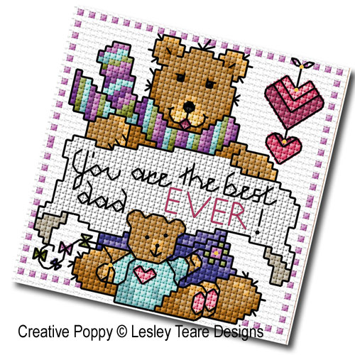 Lesley Teare Designs - Father's Day Teddy card 2 (cross stitch chart)