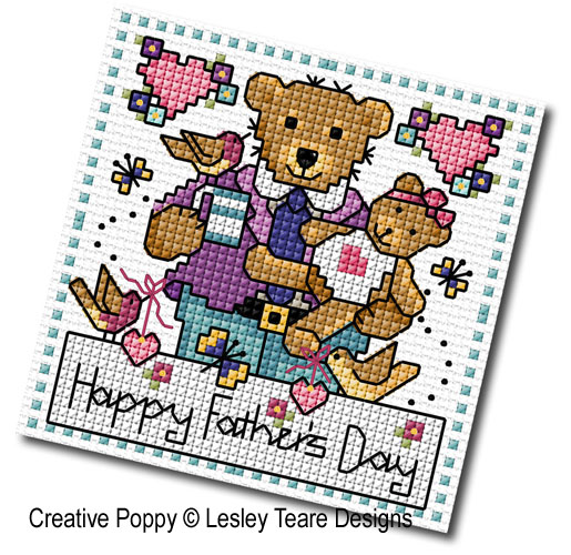 Lesley Teare Designs - Father's Day Teddy card 3 (cross stitch chart)