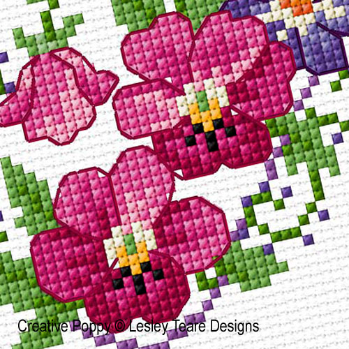February Flowers cross stitch pattern by Lesley Teare Designs, zoom 1