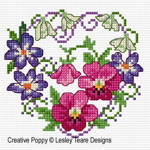 February Flowers cross stitch pattern by Lesley Teare Designs
