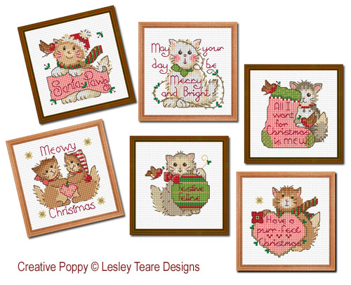 Festive Cats (6 Christmas motifs) cross stitch pattern by Lesley Teare Designs