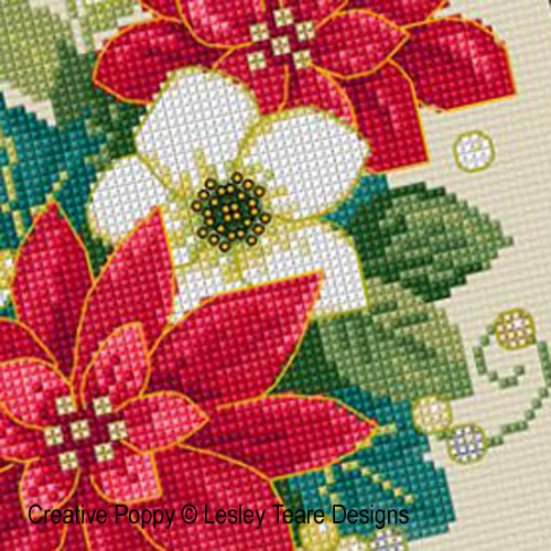 Festive Poinsettia decoration cross stitch pattern by Lesley Teare Designs, zoom 1