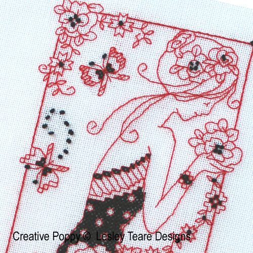 Blackwork Lady cross stitch pattern by Lesley Teare Designs