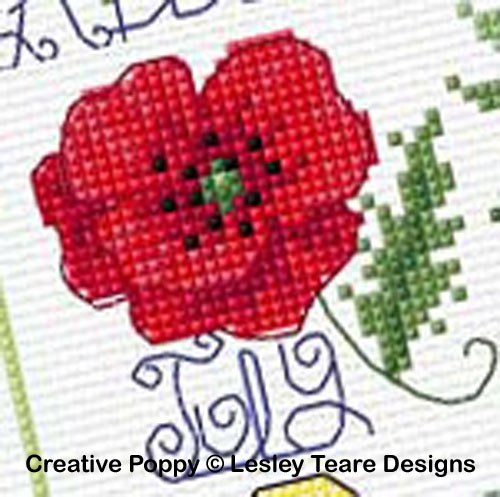 Lesley Teare Designs - Flower Calendar sampler zoom 3 (cross stitch chart)