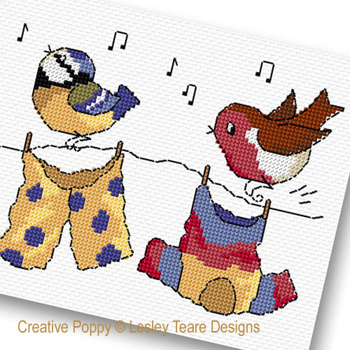 Happy Bird Day (+ Birthday ABC) cross stitch pattern by Lesley Teare Designs, zoom 1