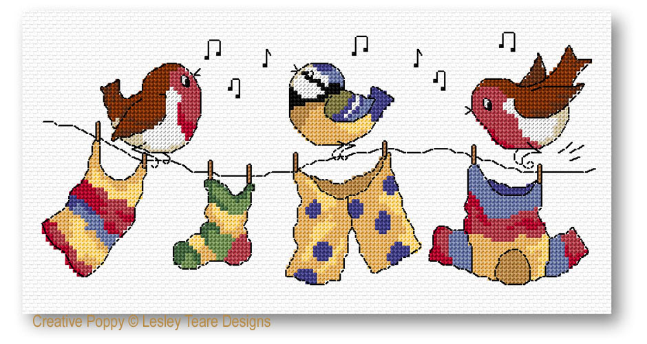 Lesley Teare Designs - Happy Bird Day (+ Birthday ABC), zoom 3 (Cross stitch chart)