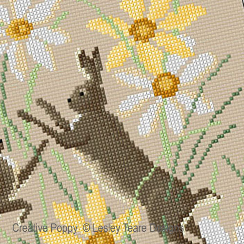 Lesley Teare Designs - Hares Boxing zoom 2 (cross stitch chart)
