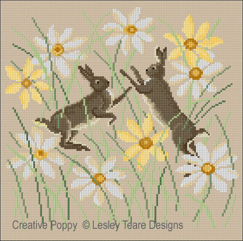 Hares boxing cross stitch pattern by Lesley Teare Designs